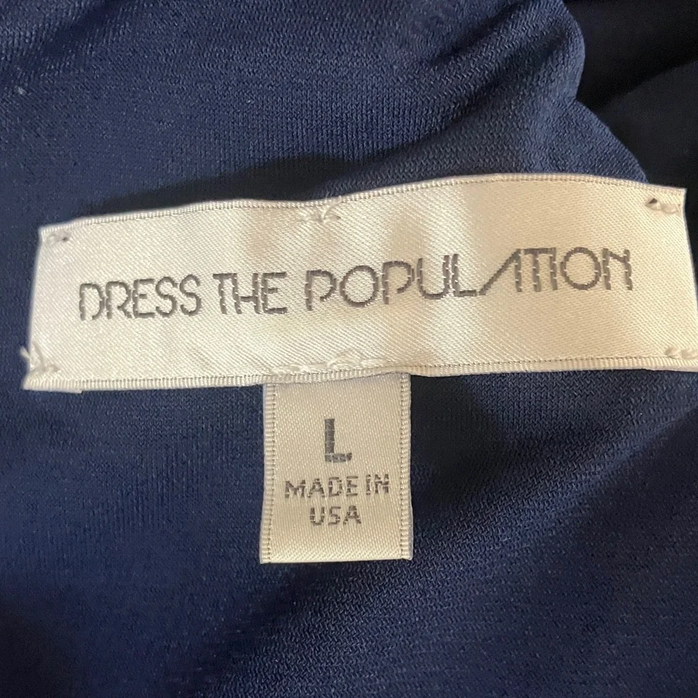 DRESS THE POPULATION Navy Tabitha Sequin Mesh Minidress Women’s Size L GUC - Picture 6 of 7
